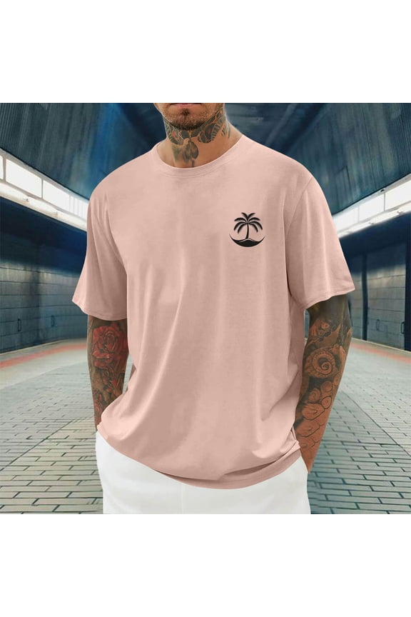 Tshirts Shirts for Men Short Sleeve Shirts Oversized Cotton Vintage Washed T-Shirt Palm Tree Graphic Tees Summer Casual Tops