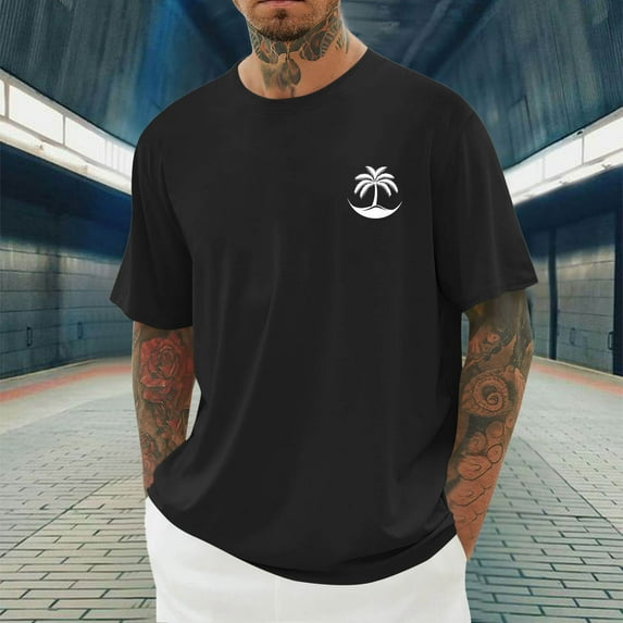 Awdenio Tshirts Shirts for Men Short Sleeve Shirts Oversized Cotton Vintage Washed T-Shirt Palm Tree Graphic Tees Summer Casual Tops