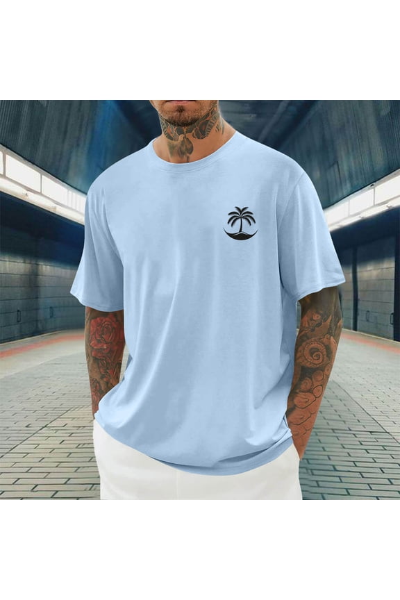 Tshirts Shirts for Men Short Sleeve Shirts Oversized Cotton Vintage Washed T-Shirt Palm Tree Graphic Tees Summer Casual Tops