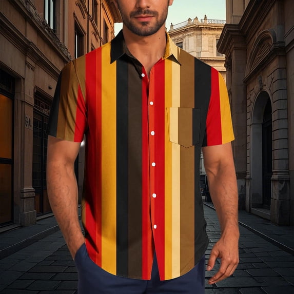 Awdenio Tshirts Shirts for Men Striped Casual Short Sleeve Button Down Summer Beach Shirt Tropical Hawaiian Shirts