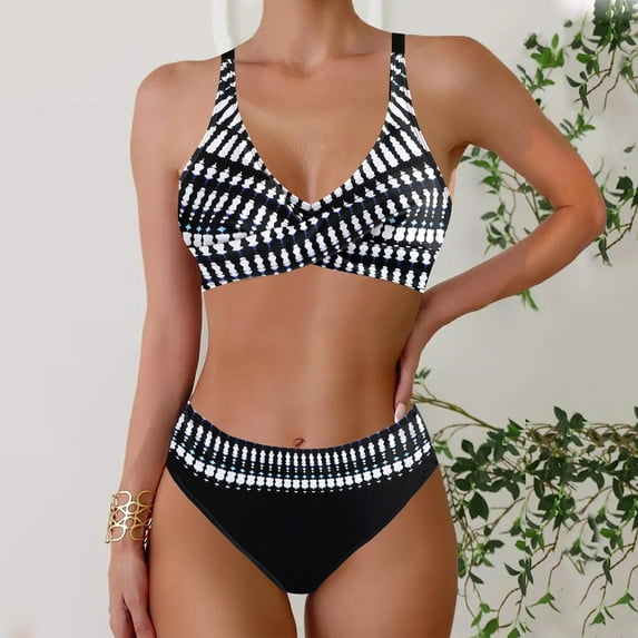 Awdenio Tummy Control Swimsuits Women High Waisted Two Piece Swimsuit Padded Knot Twist Cut Out Color Block Bathing Suit Bikinis