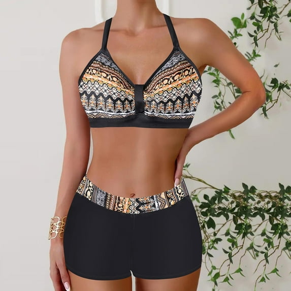 Awdenio Two Piece Swimsuit for Women, Bathing Suit Solid Color Drawstring Side Halter Neck Tankini Set