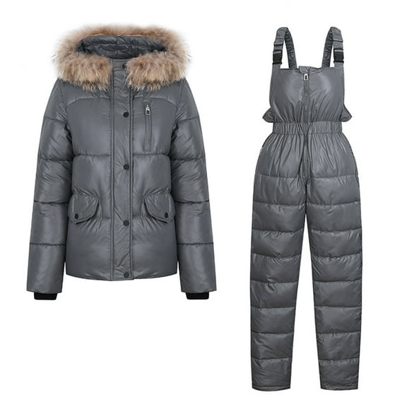 Awdenio Two Piece Winter Outfits For Women 2023 Woman Winter Outdoor Snow Sports Jumpsuit Collar Coat Fashion Windproof Hooded Snowsuit