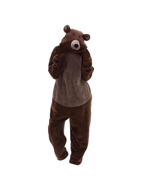 Awdenio Unisex Adult Bear Sleepwear Onesie Winter Pocket Loose Funny Thicken Pajamas, Size S-2XL