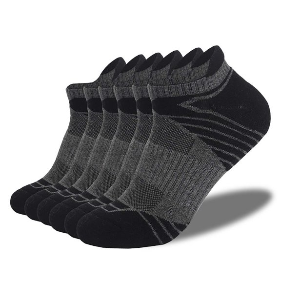Awdenio Unisex Ankle Cotton Socks Athletic Cushioned Breathable Low Cut Tab with Arch Support - 6 Pairs