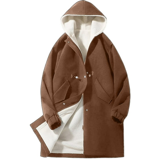 Awdenio Valentine's Day Mens Shirts Deals Plus Size Casual Solid Winter Turndown Keep Warm Single-breasted Windbreaker Thicken Overcoat