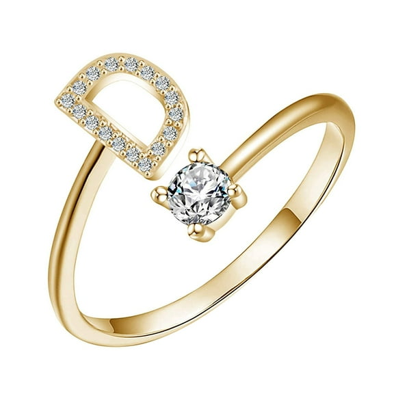 Awdenio Valentine's Initial Letter Alphabet Knuckle Rings A-Z Zircon and Gold Crystal Adjustable Finger Ring for Women Gir1 Jewelry Copper Stacking Ring for Women Gir1s