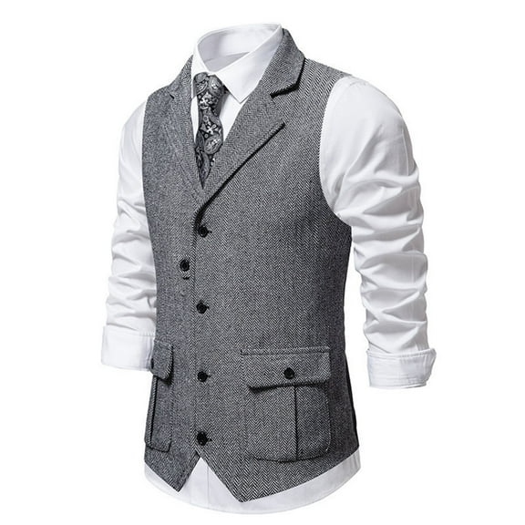 Awdenio Vest for Men Slim Fit Herringbone Tweed Suits Vest Premium Wool Blend Waistcoat