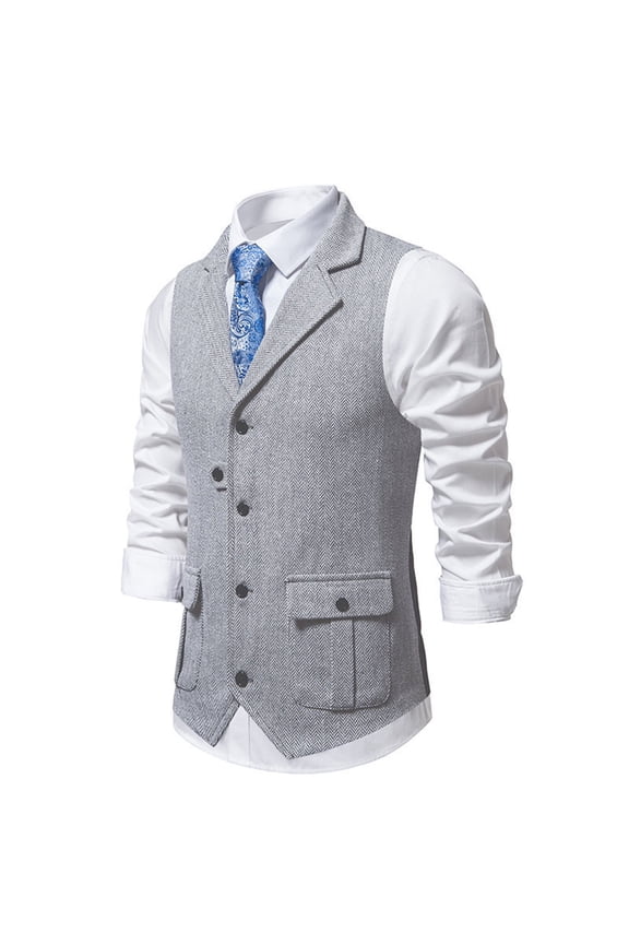 Vest for Men Slim Fit Herringbone Tweed Suits Vest Premium Wool Blend Waistcoat