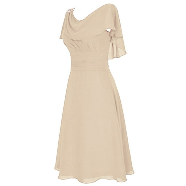 knee length dresses for ladies Wrap Dress Plunge Neck | Beige | Sustainable Women's Clothing