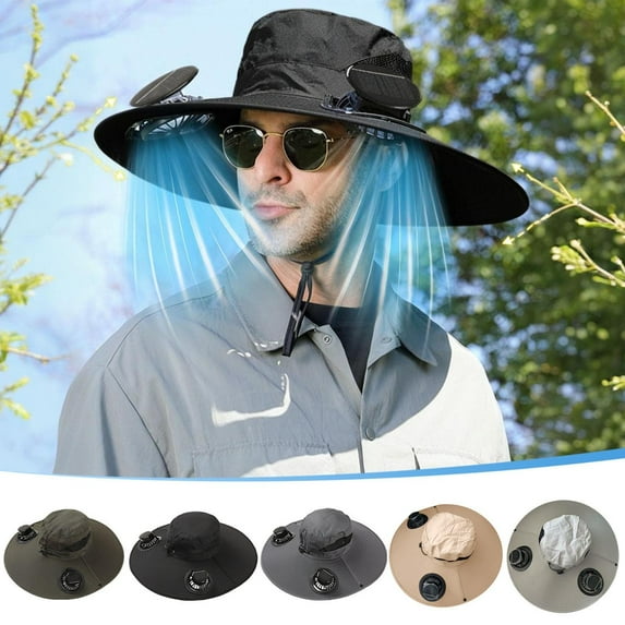 Awdenio Wide Brim Sun Hat with 2 Fan Outdoor Solar Powered USB Charging Fishing Hat with Neck Flap for Men Women