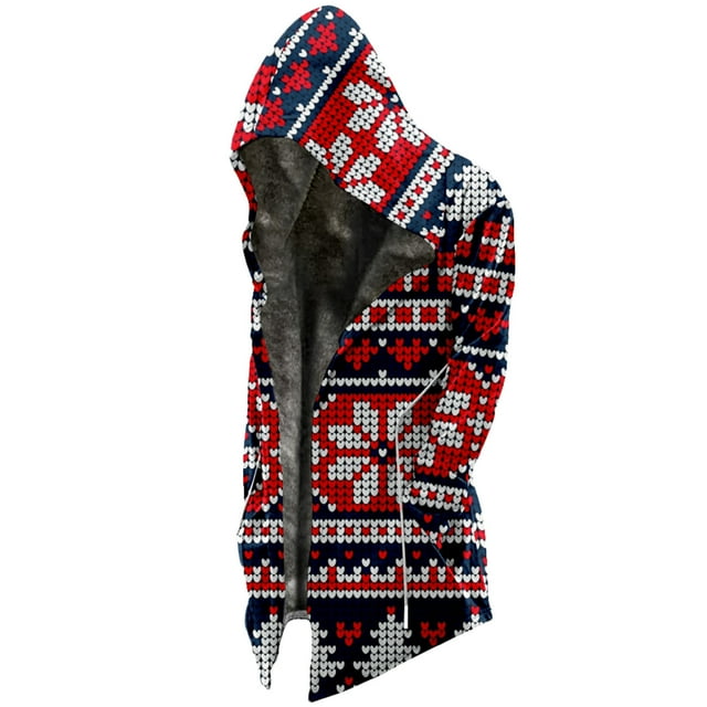 Awdenio Winter Coats for Men Christmas Graphic Printed Long Sleeve Zip Up Casual Drawstring