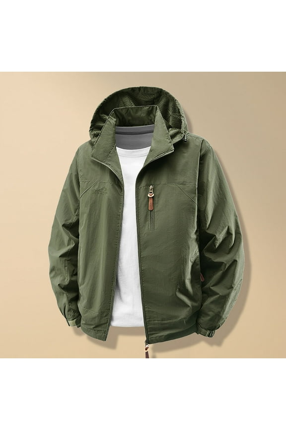 Winter Coats for Men Lightweight Zip Up Jacket with Hood Long Sleeve Outdoor Hiking Outfits with Pockets