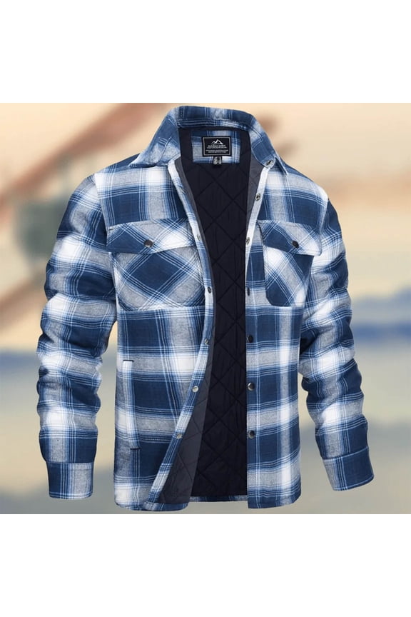 Winter Jackets for Men Flannel Shirts Long Sleeve Quilted Lined Button Down Plaid Flannel Jacket Heavyweight Warm Winter Coat