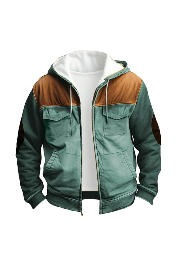 Winter Jackets for Men Sherpa Lined Varsity Hooded Jacket Washed Classic Casual Distressed Trucker Coats