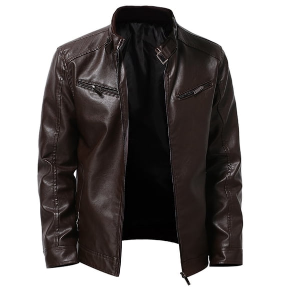 KIHOUT Winter Warm Coats Men's Leather Plus Fleece Jacket, Motorcycle Jacket, Warm Leather Jacket,Size M-4XL