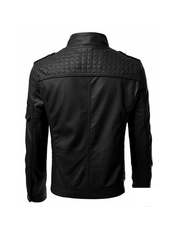 Winter Warm Coats Winter Men's Casual Stand Collar Motorcycle Leather Jacket Coat,Size M-5XL