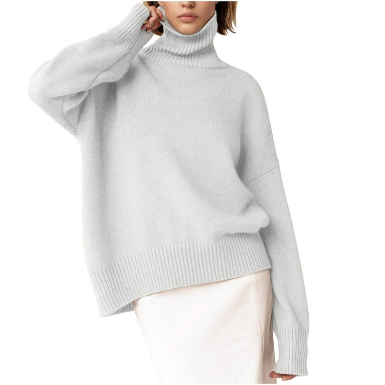 Awdenio Winter Warm Sweaters for Women Casual Solid Color Long Sleeve High Neck Knitted Loose Pullover Sweater
