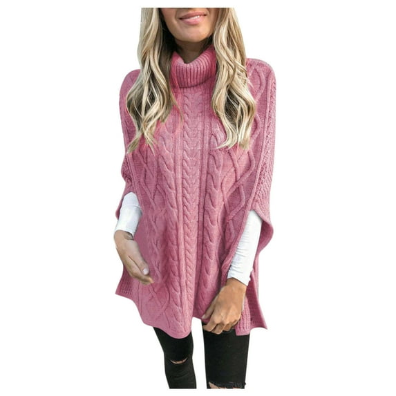 Awdenio Winter Warm Sweter for Women Solid Color Street Pullover High Neck Split Loose Sweater, Size S-XL
