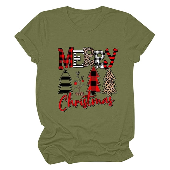 Awdenio Woemns Lounge Graphic Tees Tops Ladies Casual Round Neck Short-sleeved Christmas Tree Printed T-shirt Top, Size S-2XL