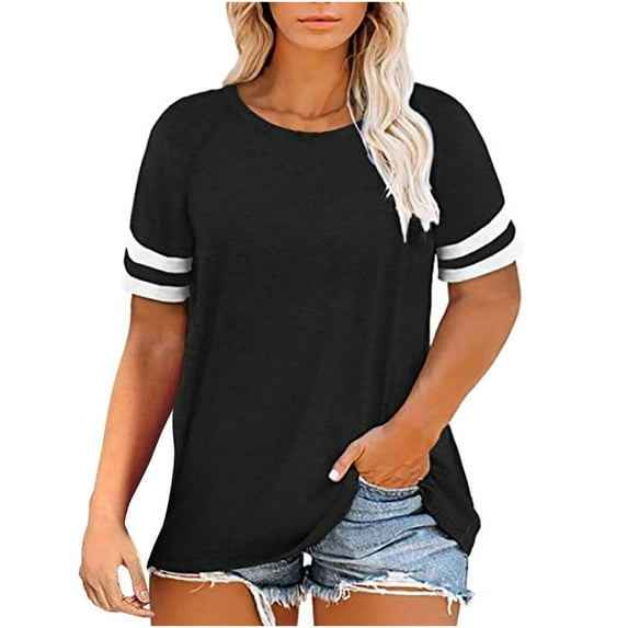 Awdenio Woemns Lounge Graphic Tees Tops Ladies Plus-Size Tops For Ladies Summer Round Neck T Shirts Color Block Raglan Tees, Size XL-4XL