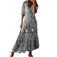 thumbnail image 1 of Awdenio Women Boho Summer Dress Frill Short Sleeve Tassel V Neck Ruffle Flowy A-Line Maxi Dresses, 1 of 8