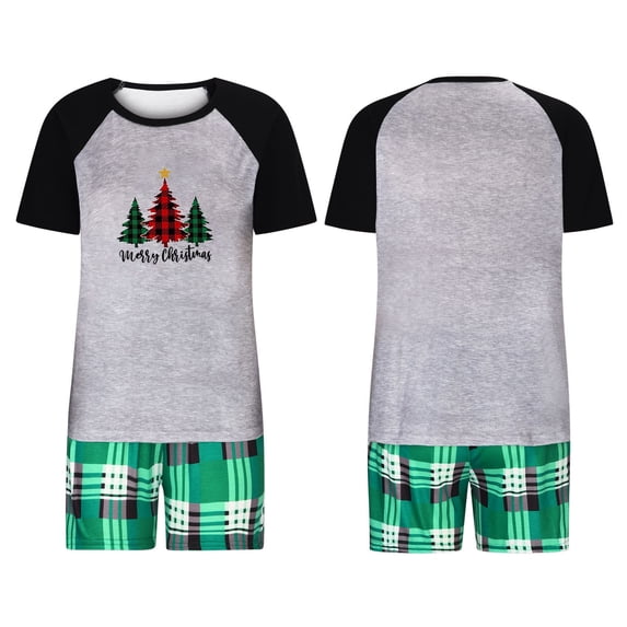 Awdenio Women Christmas Pajamas for Family Xmas Matching Sets Short Sleeve Shirts and Plaid shorts Santa Christmas Tree Sleepwear Two-piece Sets