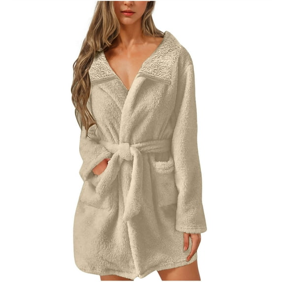 Awdenio Women Fleece Robe, Short Cozy Plush Robes for Womens Soft Shawl Collar Warm Spa Bathrobe