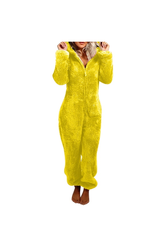 Awdenio Women Long Sleeve Hooded Jumpsuit Pajamas Casual Winter Warm Rompe Sleepwear, Size S-5XL
