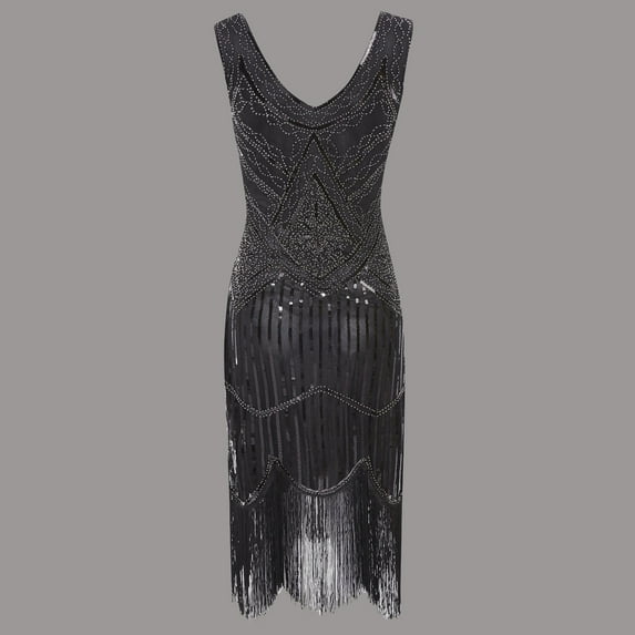 Awdenio Women Sleeveless Dresses , Plus Size Vintage 1920s Flapper Tassel Great Evening Party Cocktail Dress