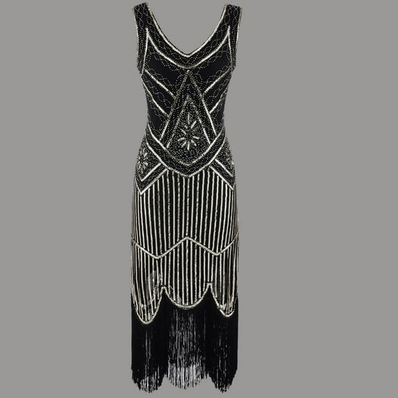 Awdenio Women Sleeveless Dresses , Plus Size Vintage 1920s Flapper Tassel Great Evening Party Cocktail Dress