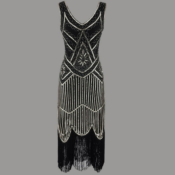 Awdenio Women Sleeveless Dresses , Plus Size Vintage 1920s Flapper Tassel Great Evening Party Cocktail Dress