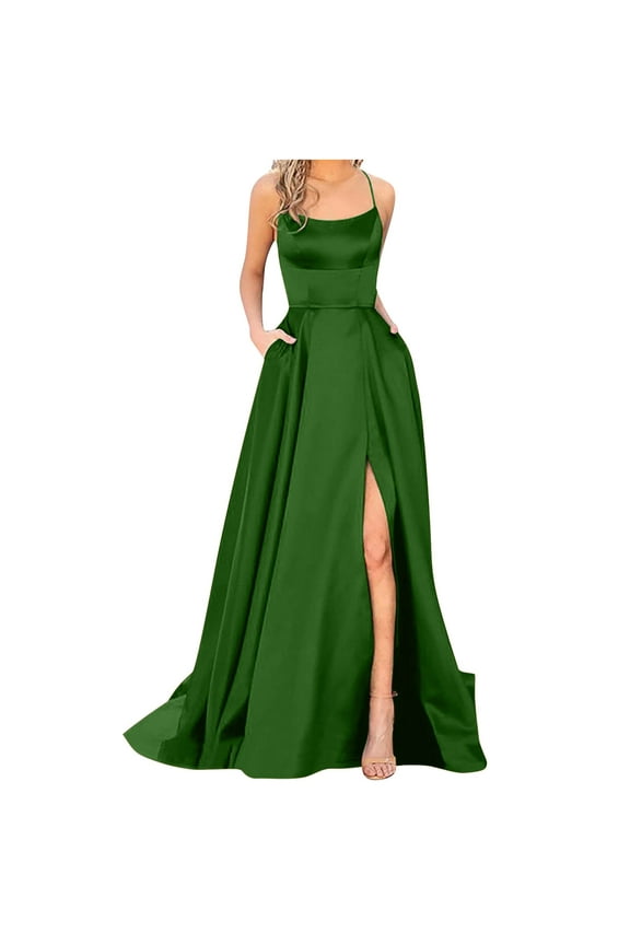 Women Sleeveless Dresses , Women's Solid Color Off Back Strap Long Dress Slim Off Shoulder Evening Dress