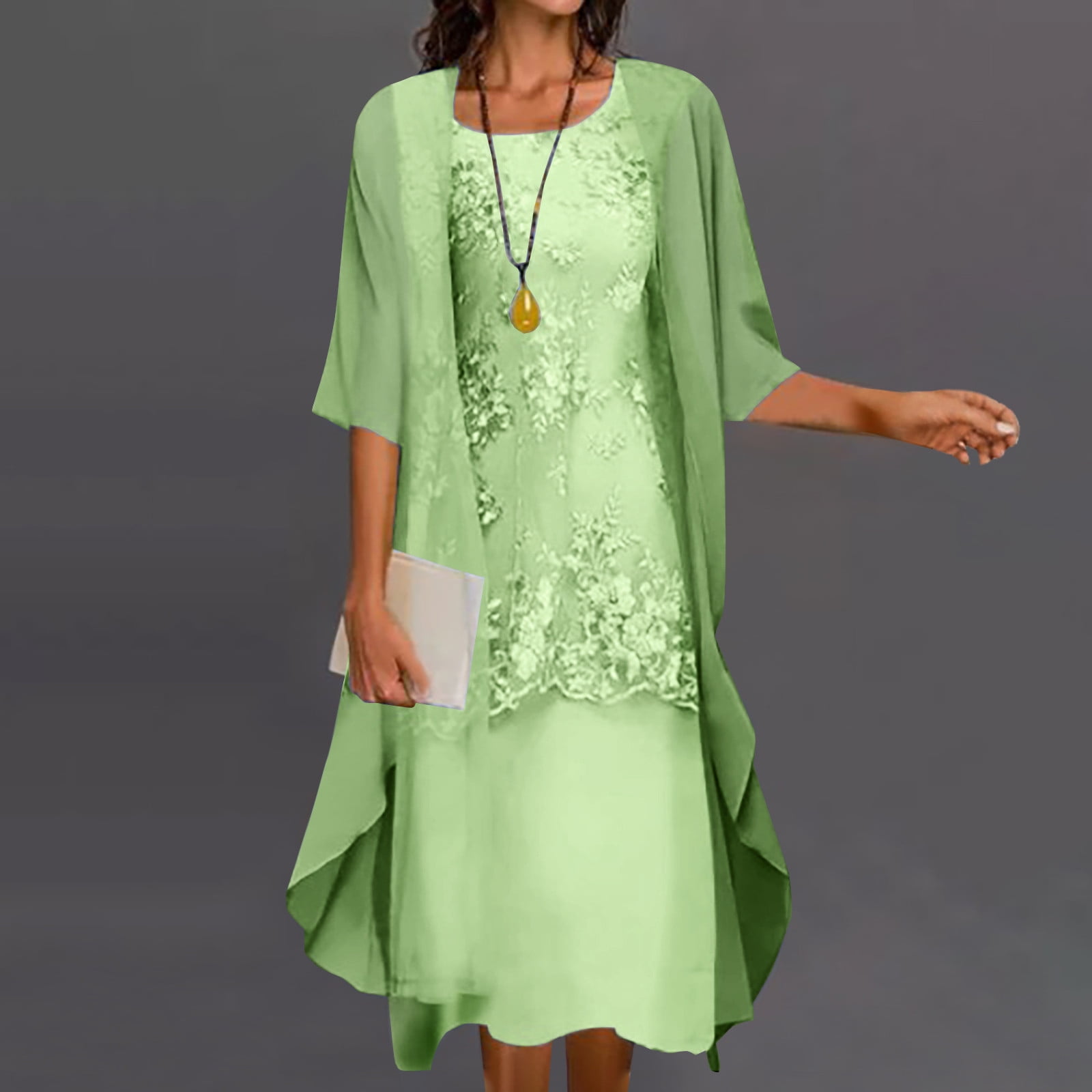 Awdenio Women's Beach Dress , Fashion Women Casual V-Neck Dress Solid Long Sleeve Coat Two-Piece Set,Green,2XL