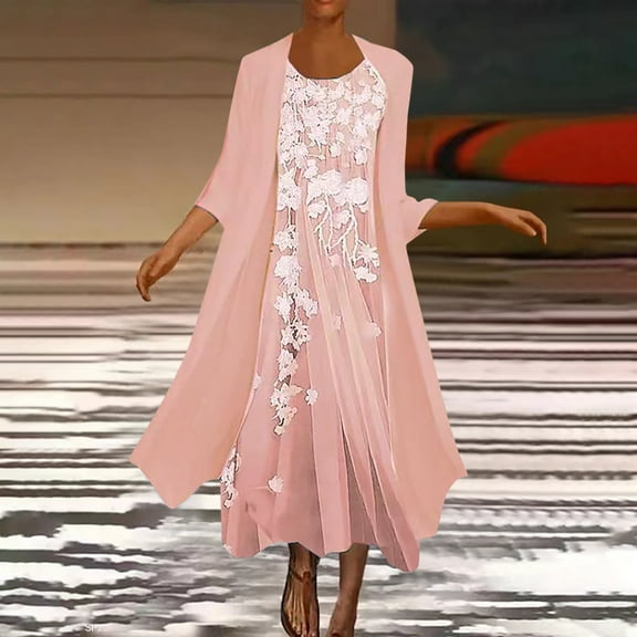 Awdenio Women's Beach Dress , Fashion Women Casual V-Neck Sleeveless Dress Solid Long Sleeve Coat Two-Piece Set