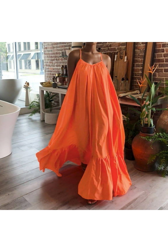 Long Dresses for Women Fashion Casual Strap Dress Pocket Loose Backless Big Dress