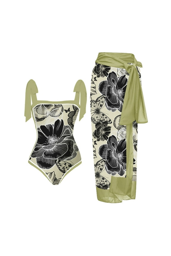 Women's Bikini Sets, Women's Swimsuit One-piece Swimsuit Bikini Lace Up Swimsuit Long Skirt Chiffon Two-piece Set