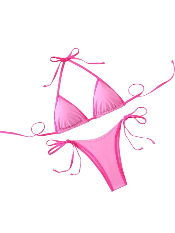 Women's Bikini Swimsuits 2 Piece Bikini Set Triangle Halter String Bikini Set High Cut Bathing Suit Swimwear