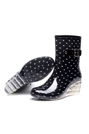 Women's Boots Plus Size Fire , Buckle Side Zipper High-heeled Transparent Mid-tube Wedge Heel Women Rain