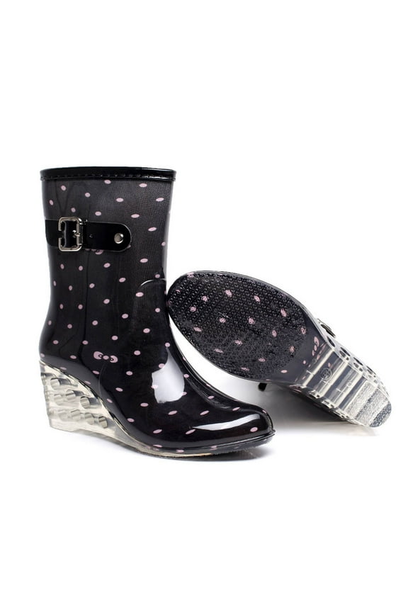 Women's Boots Plus Size Fire , Buckle Side Zipper High-heeled Transparent Mid-tube Wedge Heel Women Rain