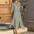 thumbnail image 1 of Awdenio Women's Casual Dresses, Women's Solid Color Single Breasted Lapel Drawstring Shirt Dress Cotton Linen Dress, 1 of 8