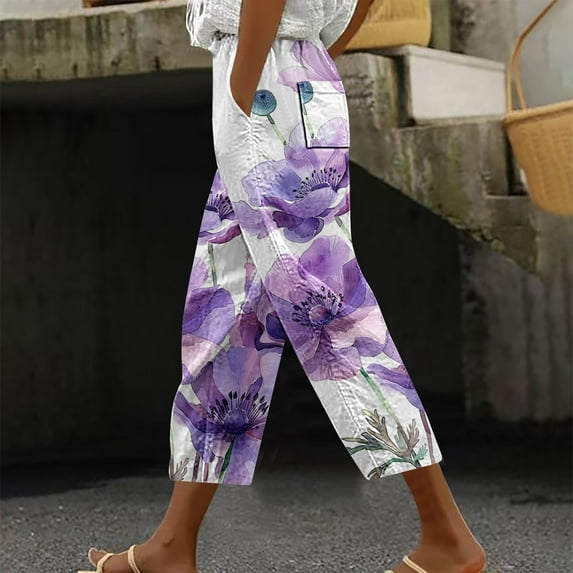 Awdenio Women's Casual Pants, Women's Casual Loose Harlan Pants with Drawstring Lace Up Pockets Fashionable Printing Cropped Pants on