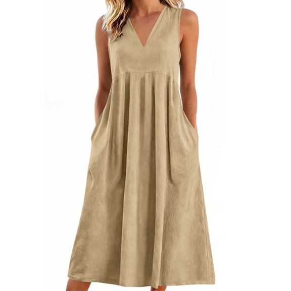 Awdenio Dresses for Women Summer Sundress Sleeveless Casual Dresses V Neck A-Line Beach Dress with Pockets
