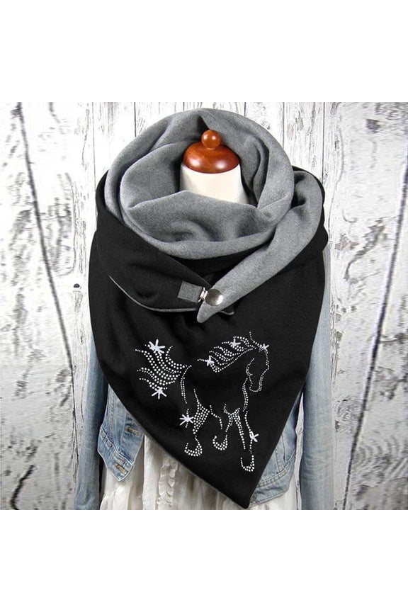 Women's Cold Weather Scarves & Wraps, Women Cotton Print Horse Note Rose Star Warm Button Turban Scarf