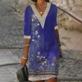 thumbnail image 1 of Awdenio Women's Dresses Clearance, Women's V-Neck Fashion Casual Temperament Pullover Lace Middle Sleeve Print Loose Dress Sale, 1 of 6