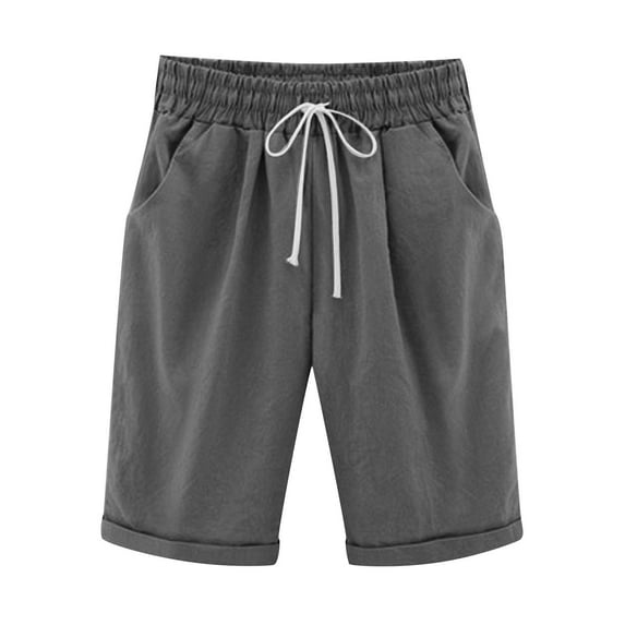 Awdenio Women's Elastic Waist Knee Length Casual Polyester Bermuda Shorts with Drawstring