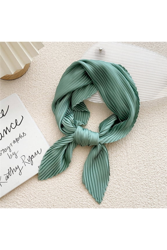 Women's Fashion Scarves, Pleated Solid Color Small Scarf Female Plain Four Seasons Light Paragraph Silk Scarf Spring Scarf Decorative Scarf Neck