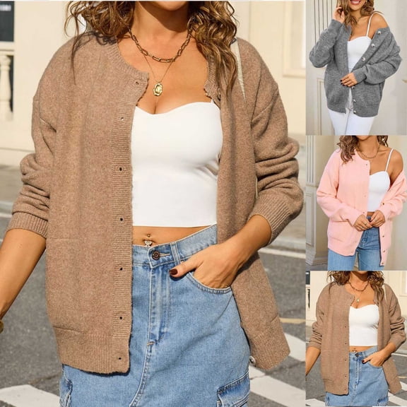 Awdenio Womens Cardigan Button Down Cardigan Sweaters Lightweight Long Sleeve Crew Neck Summer Knit Open Front Tops