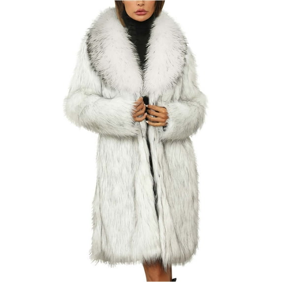 Awdenio Women's Fur & Faux-Fur Jackets & Coats, Womens Ladies Warm Faux-Furry Long Coat Jacket Winter Solid V-neck Outerwear