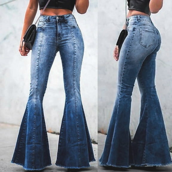 Awdenio Women's Jeans , Women Color High Waist Flares Fashion Pants Trouser Blue On